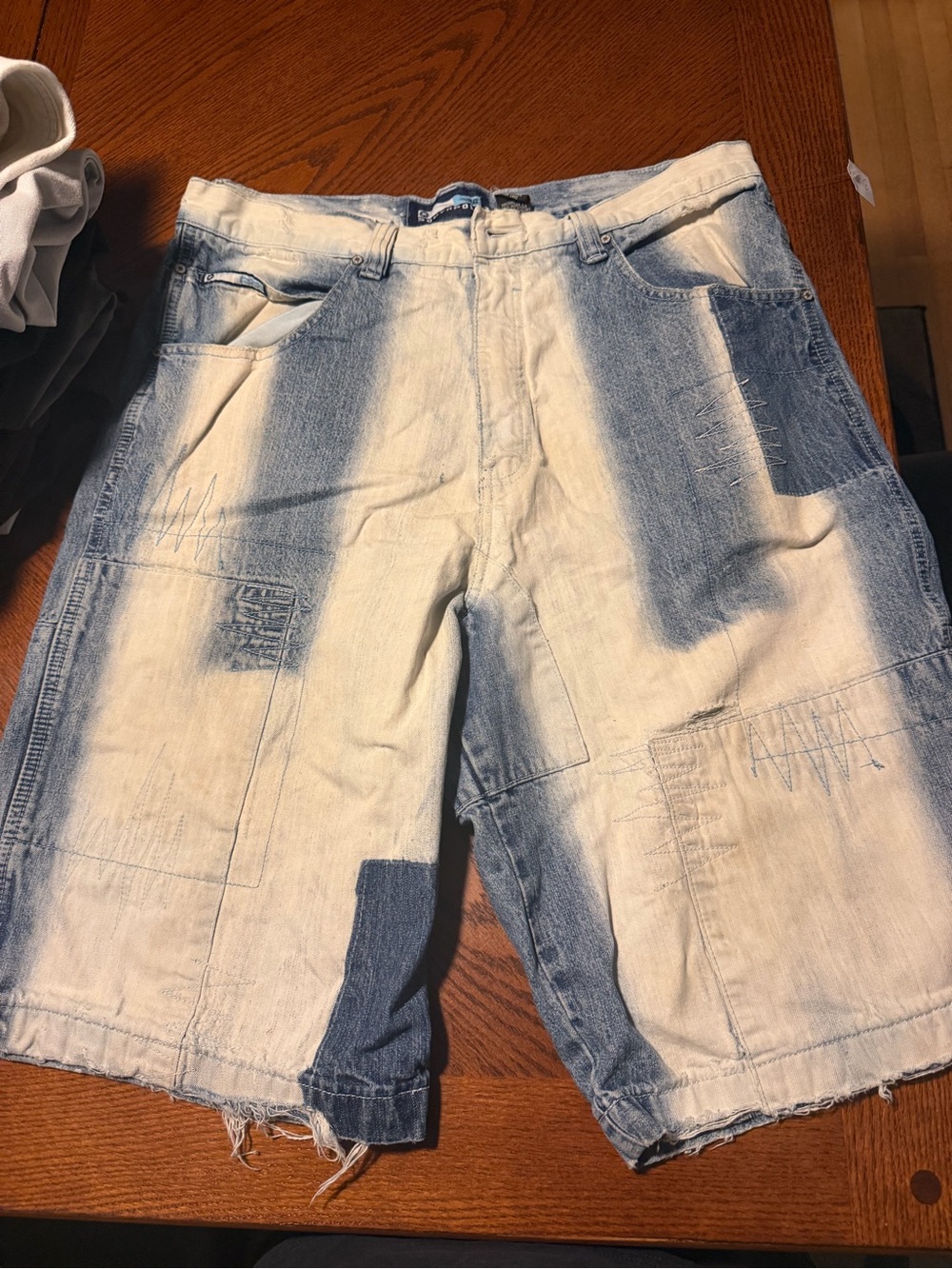 Y2K vintage South Pole Two-Tone Patchwork Denim Shorts - Blue & Cream